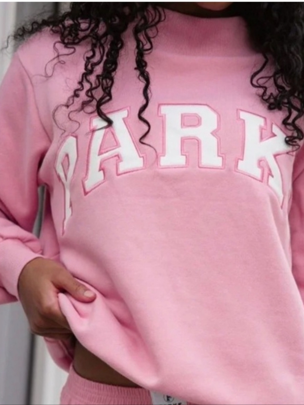 Parker Bubblegum Crewneck Sweater with White Lettering